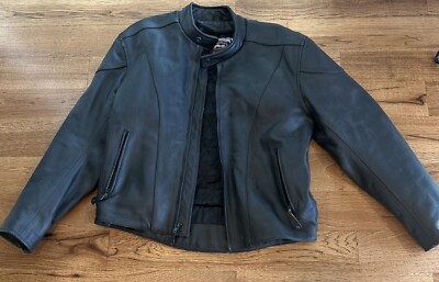 River Road Motorcycle Black Leather Jacket Size 42 Racer Riding 