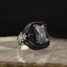 925 Sterling Silver Mens Ring with Mystic Topaz Gem Stone, Handmade Men's Ring