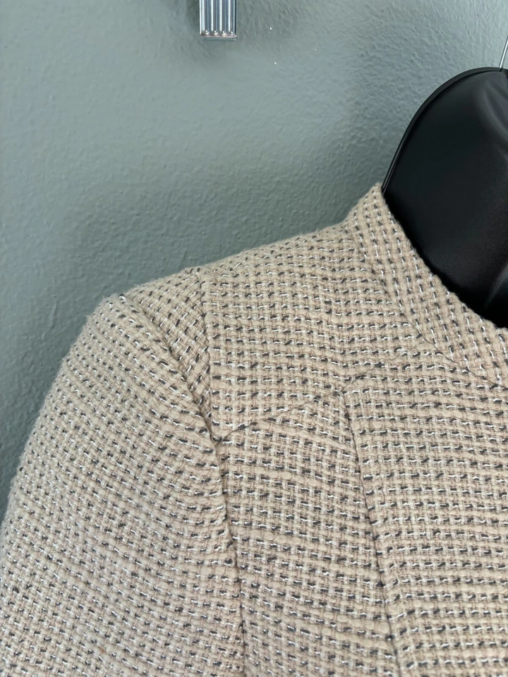 Calvin Klein Womens Collarless Zipper Front Tweed Lined Blazer Jacket 2 Petite - Image 2 of 4