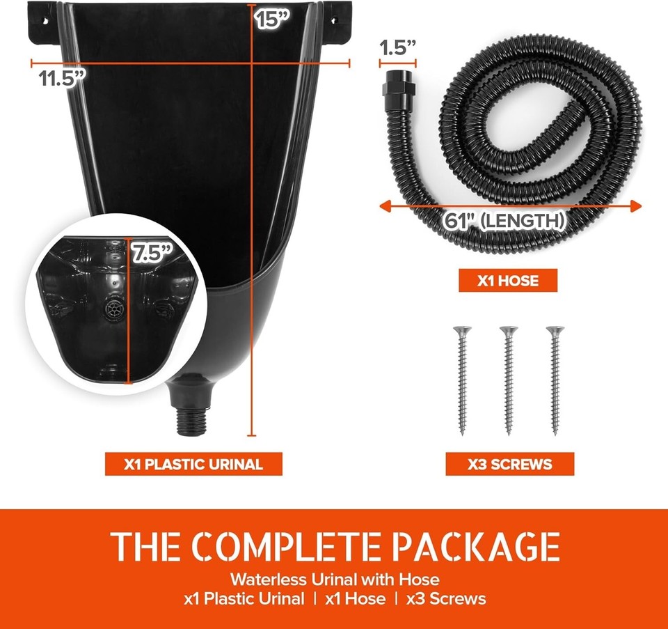 Waterless Urinal for Men (Black), Plastic Urinals for Men's Garage