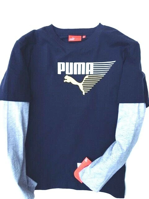 Puma boy Navy Gray Logo T Shirt Size XL 18 20 100 Cotton insert