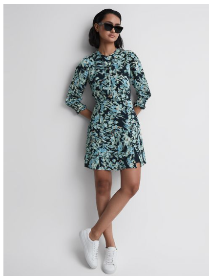 REISS ANNIE FLORAL PRINT MINI NAVY/BLUE DRESS sz 4 US/ 8 UK