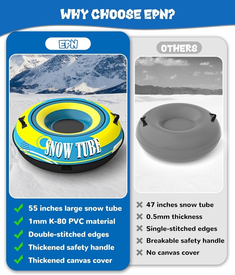 EPN 55'' Heavy Duty Snow Tube with Premium Canvas Covers and Nylon