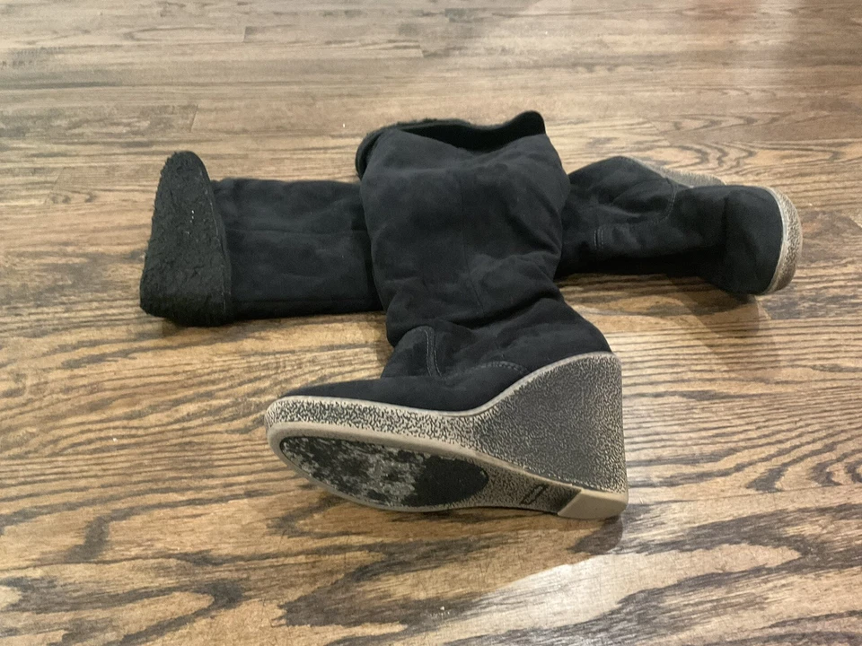 Zigi Soho Negro Tela Imitación Piel Alto 4" Tacones de Cuña "Gwyneth" Botas con Puños Talla 7 Foto 4 de 4