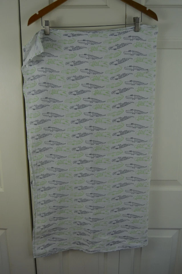 Debonair Creations Alligator Baby Swaddle Blanket White Blue Green Crocodile - Image 2 of 4