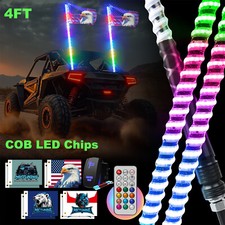 2PCS 4FT RGB COB LED Spiral Whip Lights w/ Wireless Remote, Waterproof For UTV