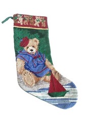 Handmade Needlepoint Christmas Stockings Teddy Bears Sailor Girl 19 Navy