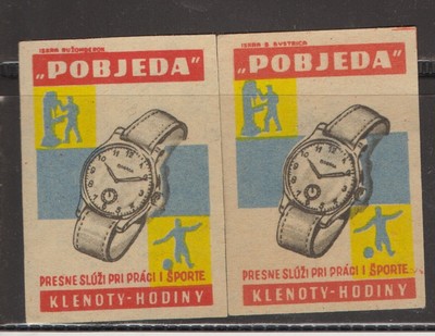 MATCHBOX ETIKETTEN TSCHECHOSLOWAKEI - Pobieda Uhren Werbung x2 verschiedene -**