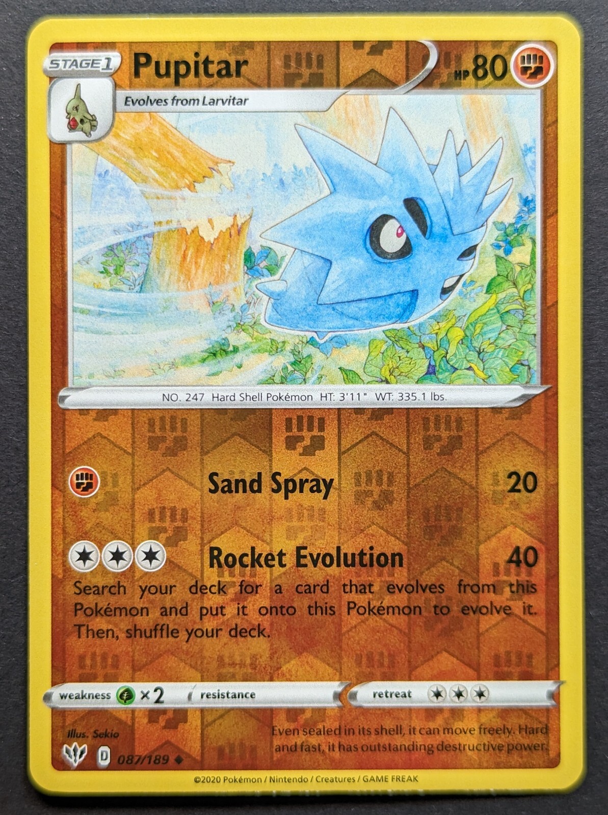Pupitar 2020 Darkness Ablaze Reverse Holo Pokemon Card 087/189 (NM)
