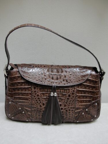 Authentic NWT Nina Raye by Croton Lrge Studded Brown Crocodile Skin Shoulder Bag - Picture 1 of 6