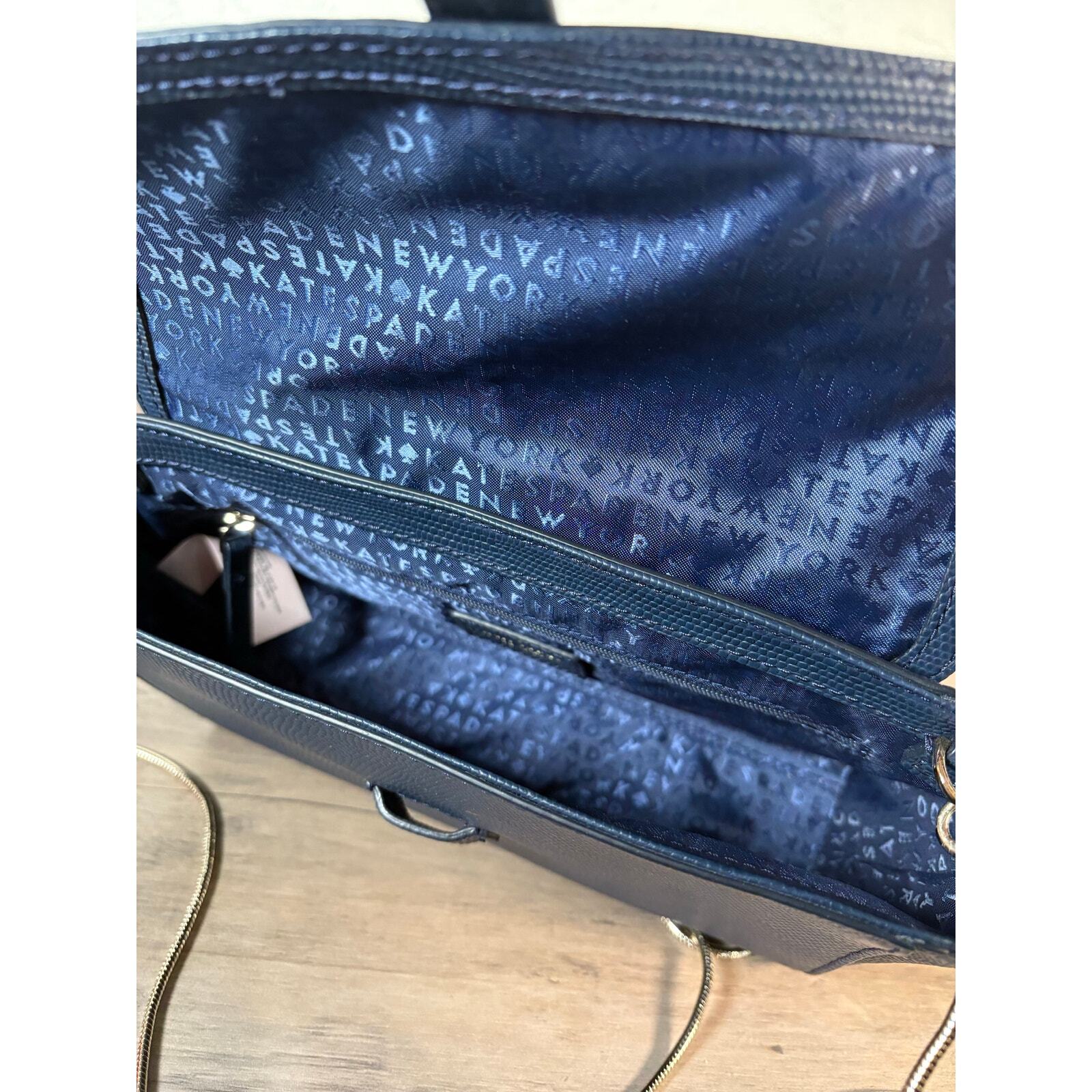 Kate Spade Riverside Street Emmie Petrol Blue Crossbody Bag Silver Chain Strap 