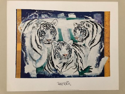 ROLF KNIE,THREE WHITE TIGERS,1993' RARE 1993 ART PRINT WITH COLOR