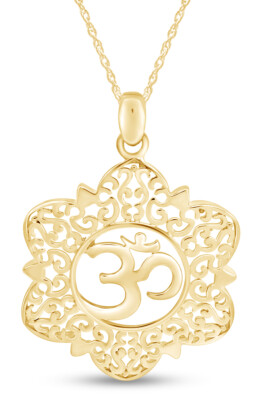 Om, Ohm, Aum Yoga Pendant 18'' Necklace 14K Gold Plated 925 Sterling Silver