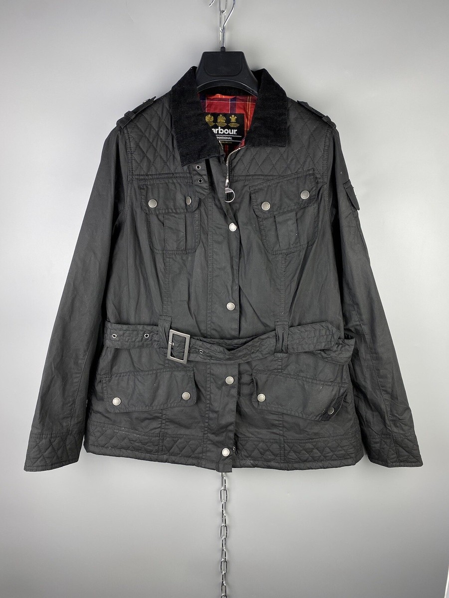 Barbour International Wax Cotton Button Zip Casual Belted Dera