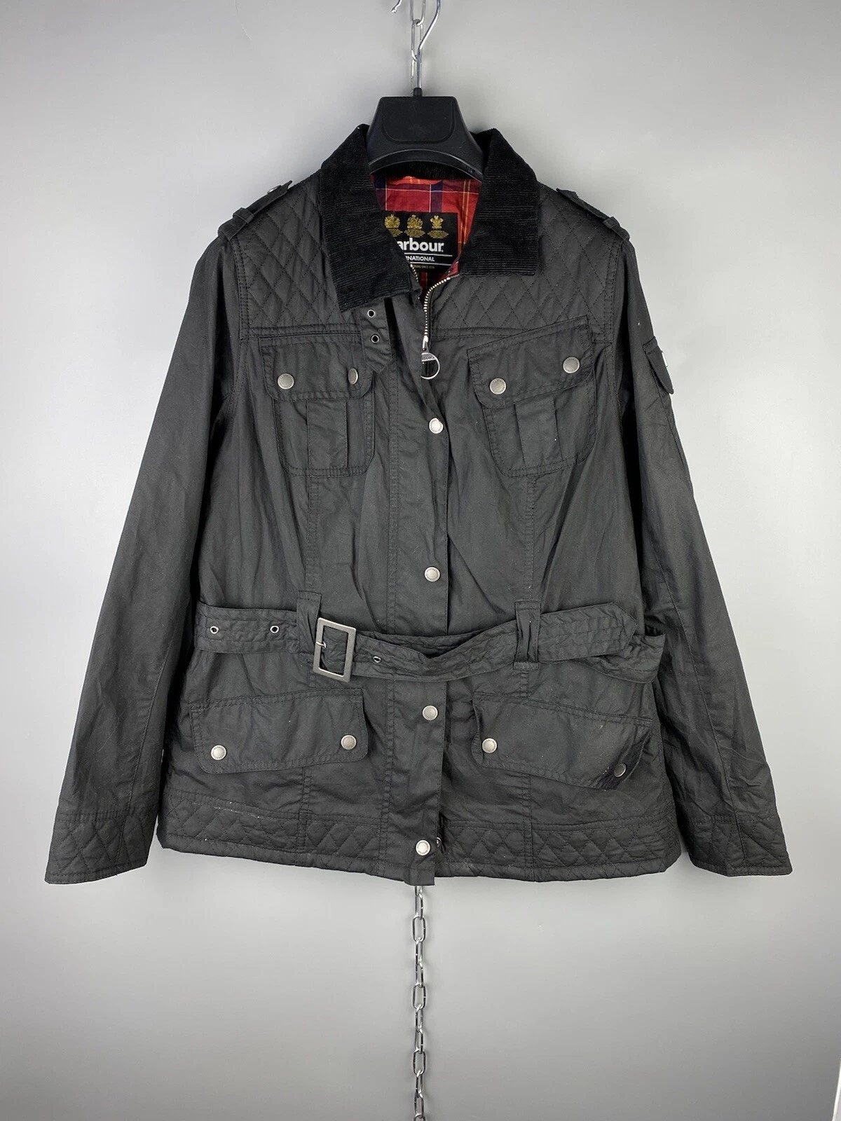 ALEXANDER MCQUEEN Giacca Dera Barbour International Cera Cotone Bottoni Zip Casual Cintura Taglia L