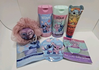 Disney Stitch Bath Set 7pc Body Wash 3in1 Bubble Bath Bombs Crumble Pouf