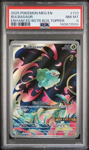 2025 POKEMON MEG EN-MEGA EVOLUTION ENHANCED BOOSTER BOX TOPPER BULBASAUR PSA 8