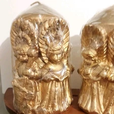 Vintage Gold Candles With Musical Angels Cherubs, Christmas Decor 