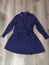 Scoop Women’s XS Blue Dress Collared Button Down Cross Belted NWT