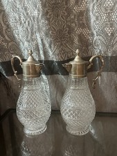 Antique c1870s Silver Plated Cut Crystal Claret Jug Diamond & Fluting Star Base