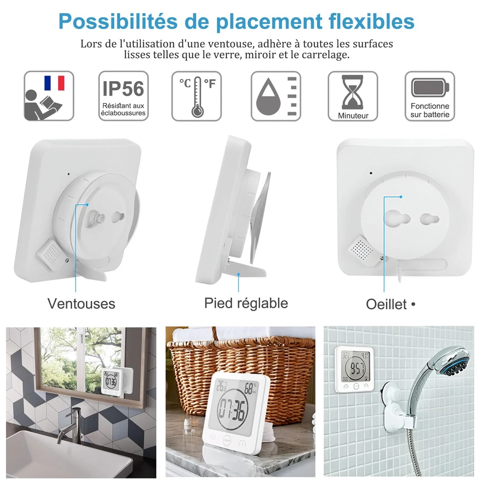 - Horloge de salle de bain - Horloge numérique à ventouse - Avec écran LCD - ... - Photo 3/4