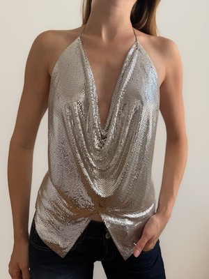 Ferrara Chain Mail Halter Top Whiting and Davis Size Small -medium Silver