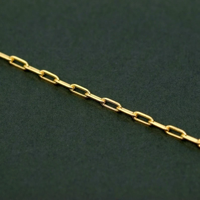 Collar de cadena de oro amarillo sólido de 18 quilates joyería de moda cadena de eslabones de papel Foto 2 de 4