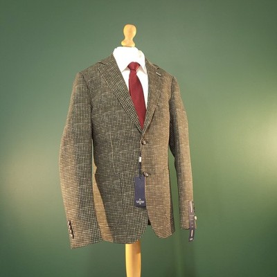Cavani Blazer Herren 34R Grün Hahnentritt Tailored Fit Stretch Kerb Revers Jacke