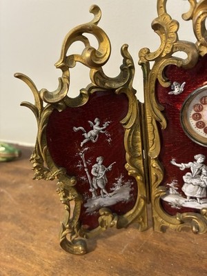Antique Viennese Style Gilt Bronze Enamel Folding Table Clock c