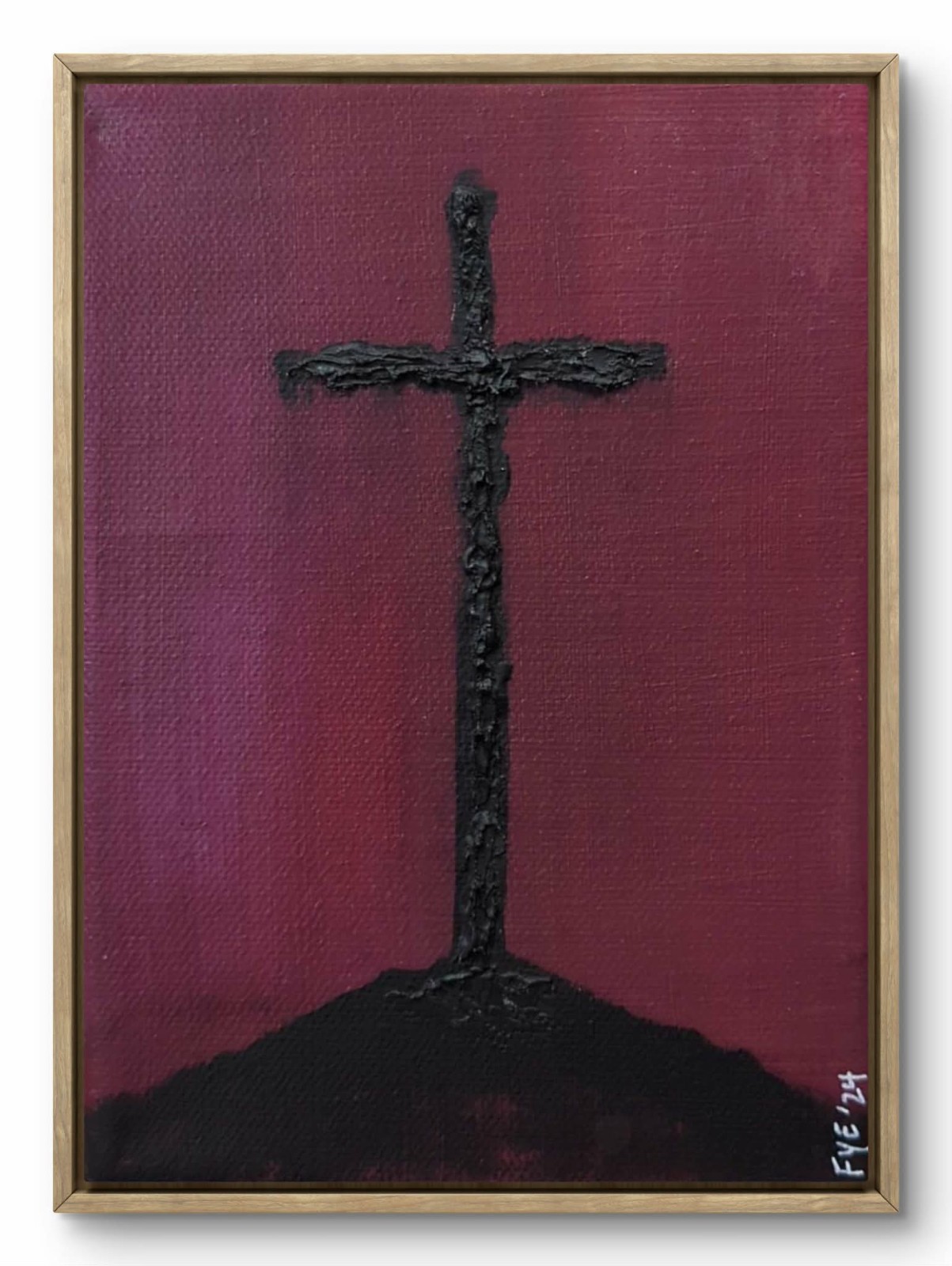Original Dark Art Painting 5x7 "Burden of the Hill" Gothic Cross Abstract Art