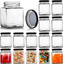 15 Pack Square Glass Jar with Black Airtight Metal Lids, 10 oz Small Glass Mason