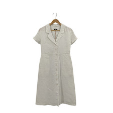 Quince Women 100% European Linen Button Front Dress White Basic Sleeved XS