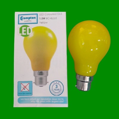 1x 1.5W LED Yellow Coloured GLS A60 Light Bulb Lamp BC B22 Low Energy