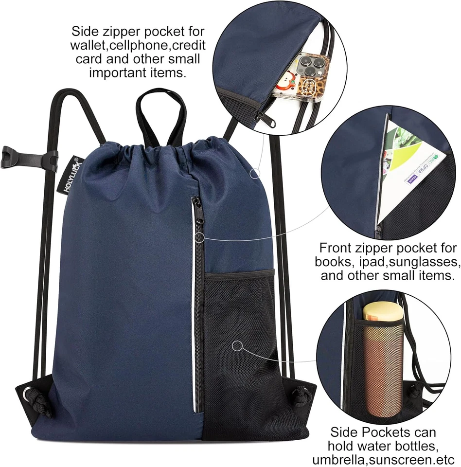 Hombres y Mujeres Deportes al Aire Libre Gimnasio Saco Impermeable Cordón Mochila Bolso Foto 4 de 4