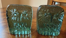 New 2025 Set 2 Blenko Glass Green Owl Paperweights Figurines 3.25"
