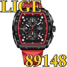 LIGE Men's Rectangle Watch - Sport Chronograph Calendar Date Red Wristwatch