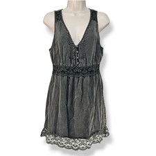 Free People Charcoal Sleeveless Mini Dress with Lace Trim & Button Detail Size S