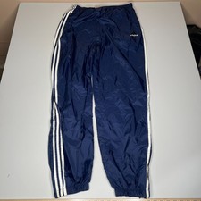 Adidas Men  s Track Pants Navy Blue White 3-Stripe Size L USA   Vintage Nylon