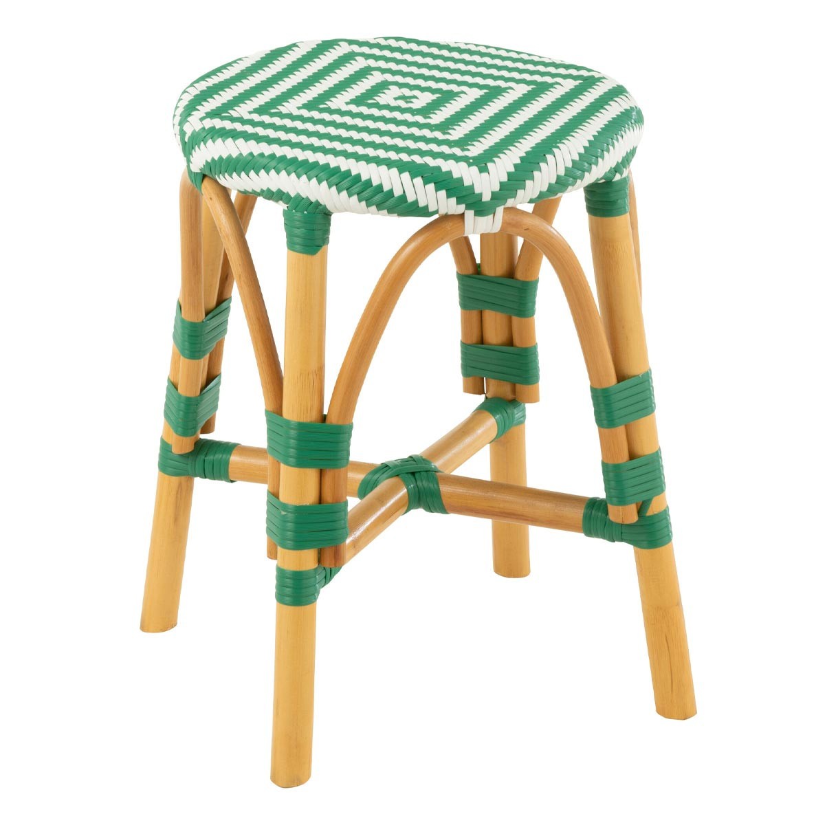 Tabouret en rotin d'artisanat Danial 44cm vert foncé haut de gamme