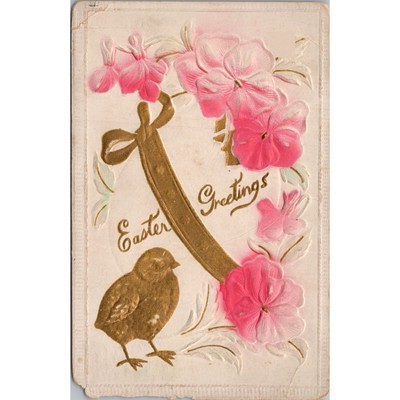 Easter Greetings Gold Detail Embossed Postcard PC549