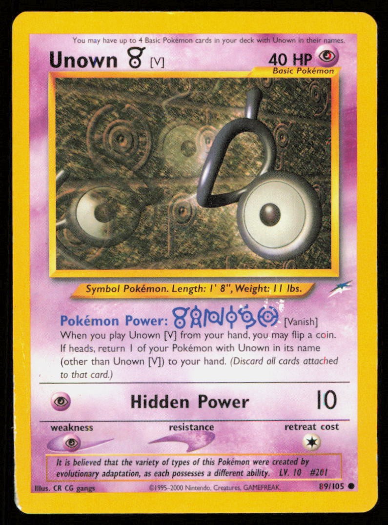 UNOWN [V] 89/105 VINTAGE COMMON NEO DESTINY POKEMON HP/DM