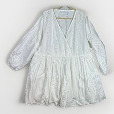 ASOS Dress 14 Eyelet Babydoll Faux Wrap White Coastal Beachy Wedding Shower