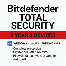 Bitdefender Total Security - 3 Years 3 Devices +  Daily VPN