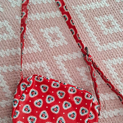Cath Kidston Red Floral Heart Print Cotton Canvas Zip Crossbody Bag Strap