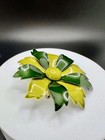 Vintage ‘60s Enameled Flower Pin Brooch Light/Dark Green 2.25” Diameter — photo 3