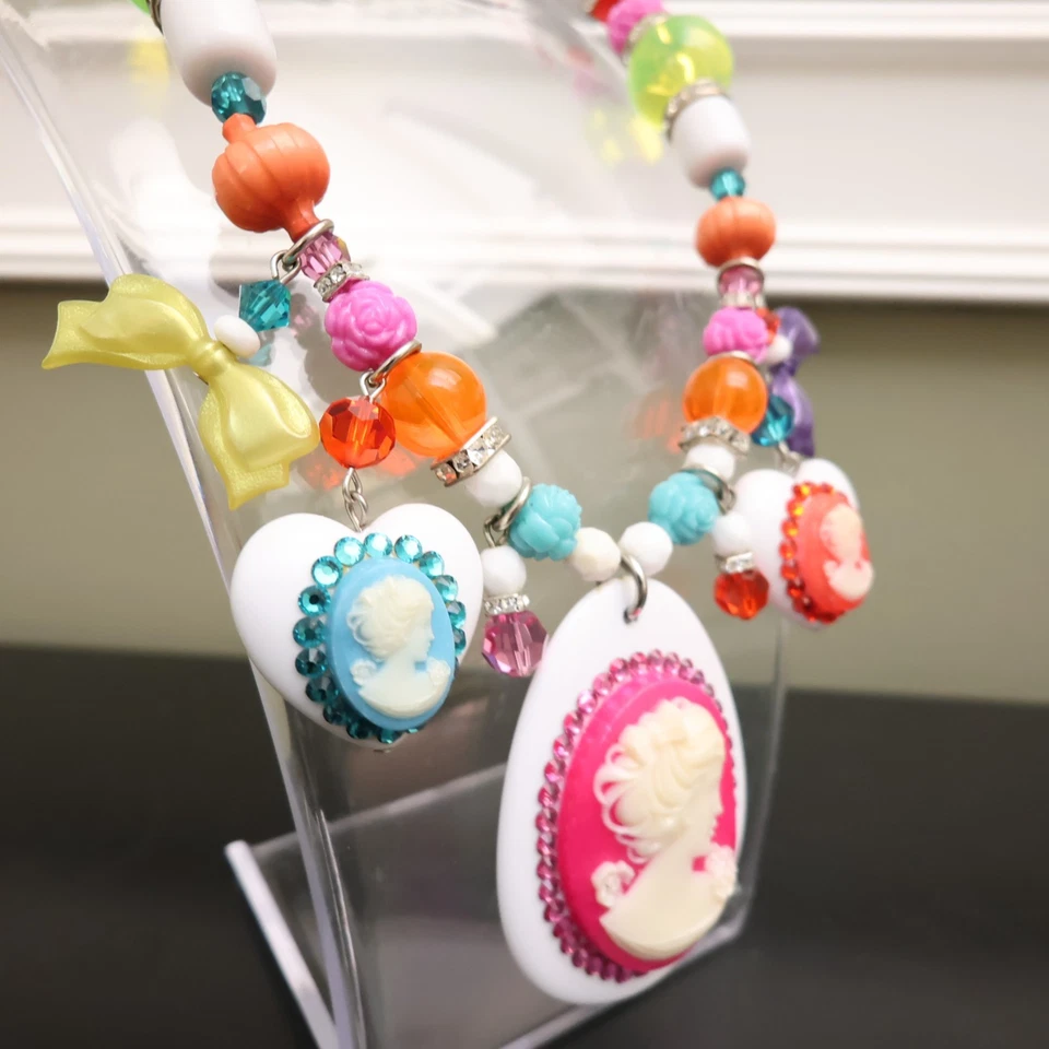 Tarina Tarantino necklace Electro Cameo neon portrait stations Swarovski beads - Image 4 of 4