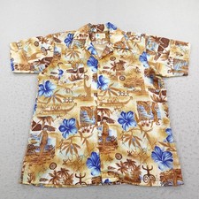 Vintage Waikiki Holiday Shirt Mens Large Brown Tribal Hawaiian Aloha Camp 70s