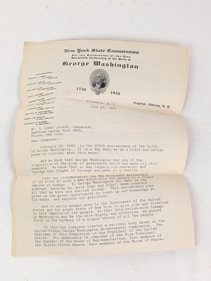 NYS Commission George Washington s 200th Birthday American Legion Letter 1931
