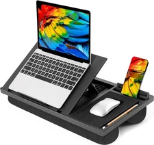 Adjustable Laptop Desk with Cushion, Pad & Cellphone Slot - Laptop Stand for ...