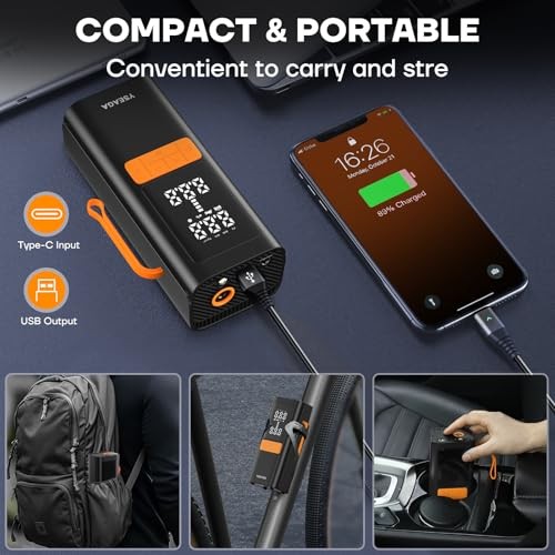 Tire Inflator Portable Air Compressor, 150PSI&12V DC Air Pump for Car Black